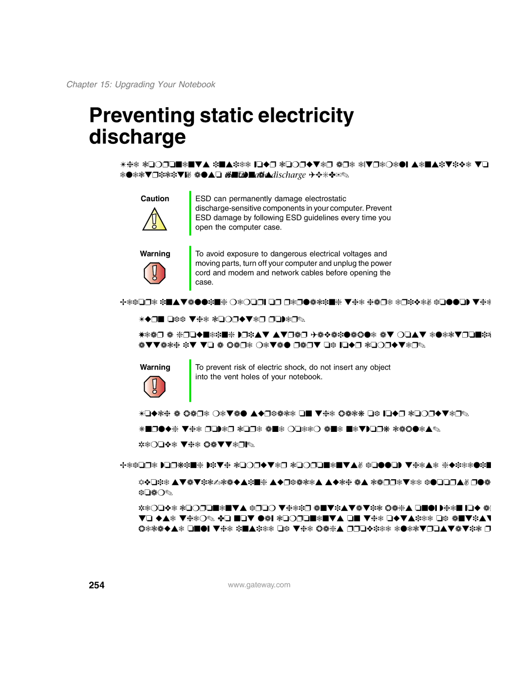 Gateway 1450 specifications Preventing static electricity discharge, 254 