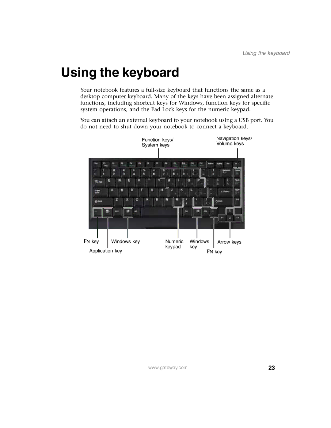 Gateway 1450 specifications Using the keyboard 