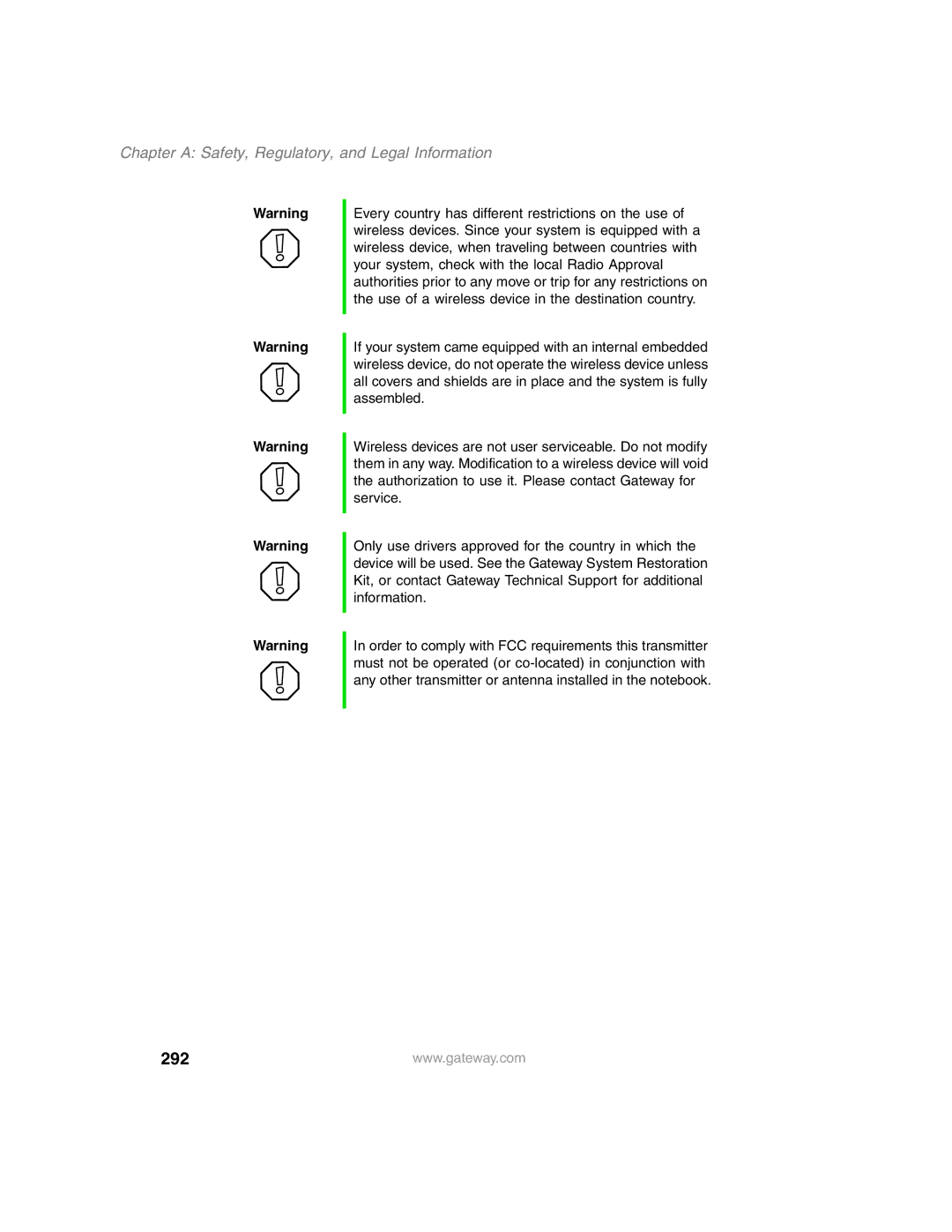 Gateway 1450 specifications 292 