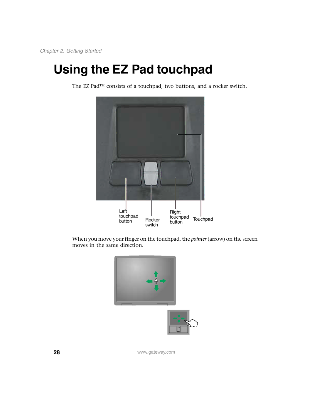 Gateway 1450 specifications Using the EZ Pad touchpad 