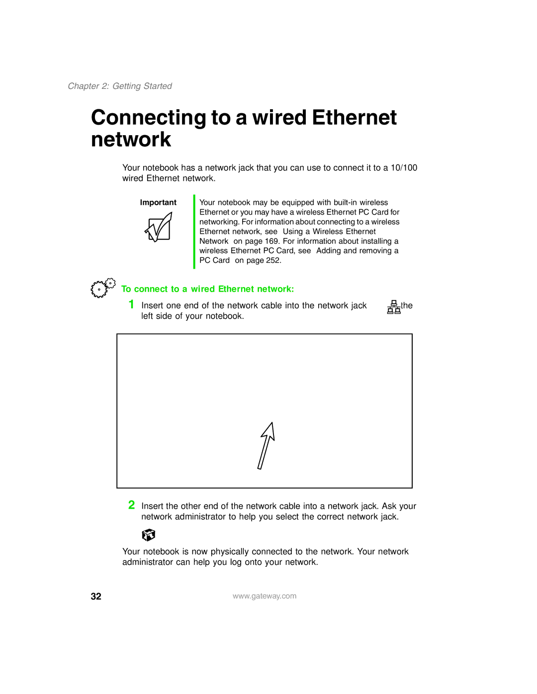 Gateway 1450 specifications Connecting to a wired Ethernet network, To connect to a wired Ethernet network 