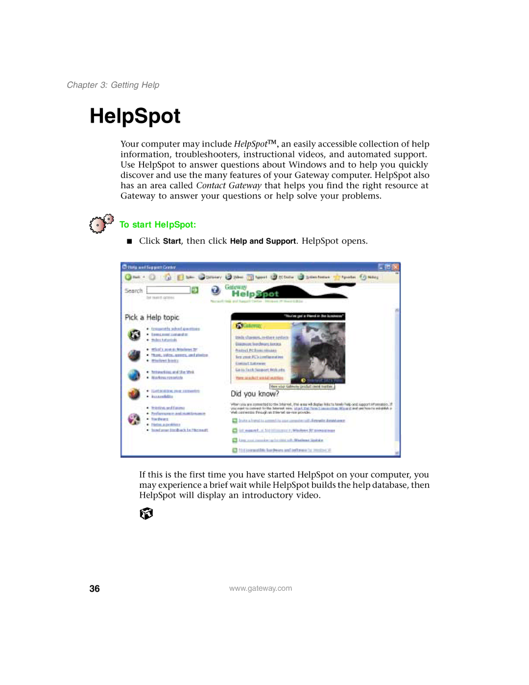 Gateway 1450 specifications To start HelpSpot, Getting Help 