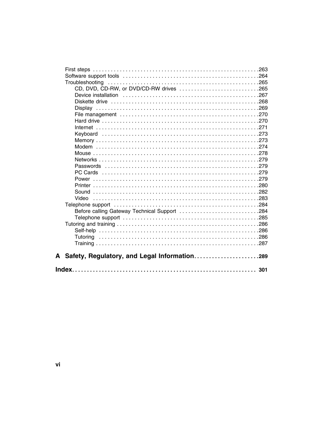 Gateway 1450 specifications Safety, Regulatory, and Legal Information Index 