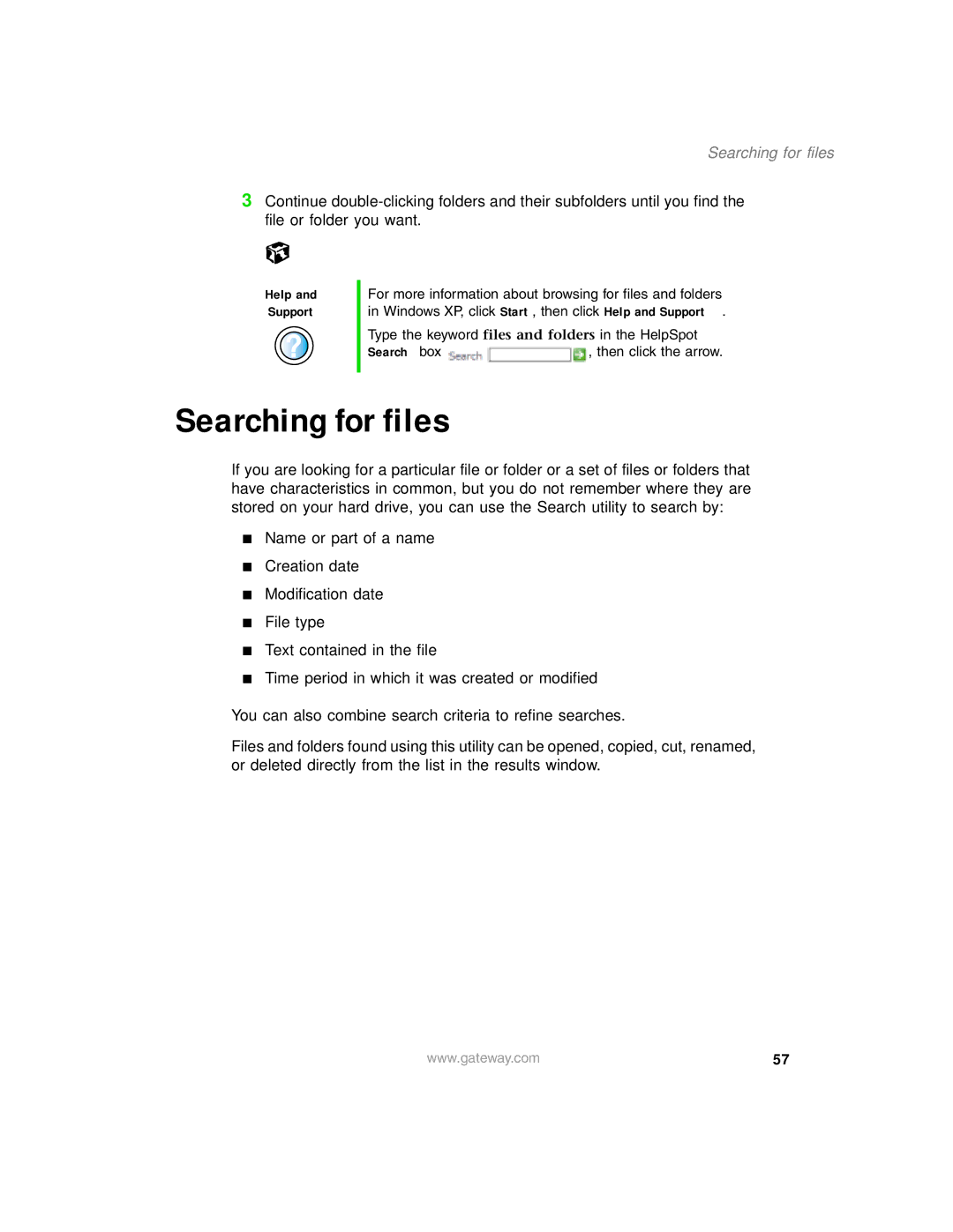 Gateway 1450 specifications Searching for files 