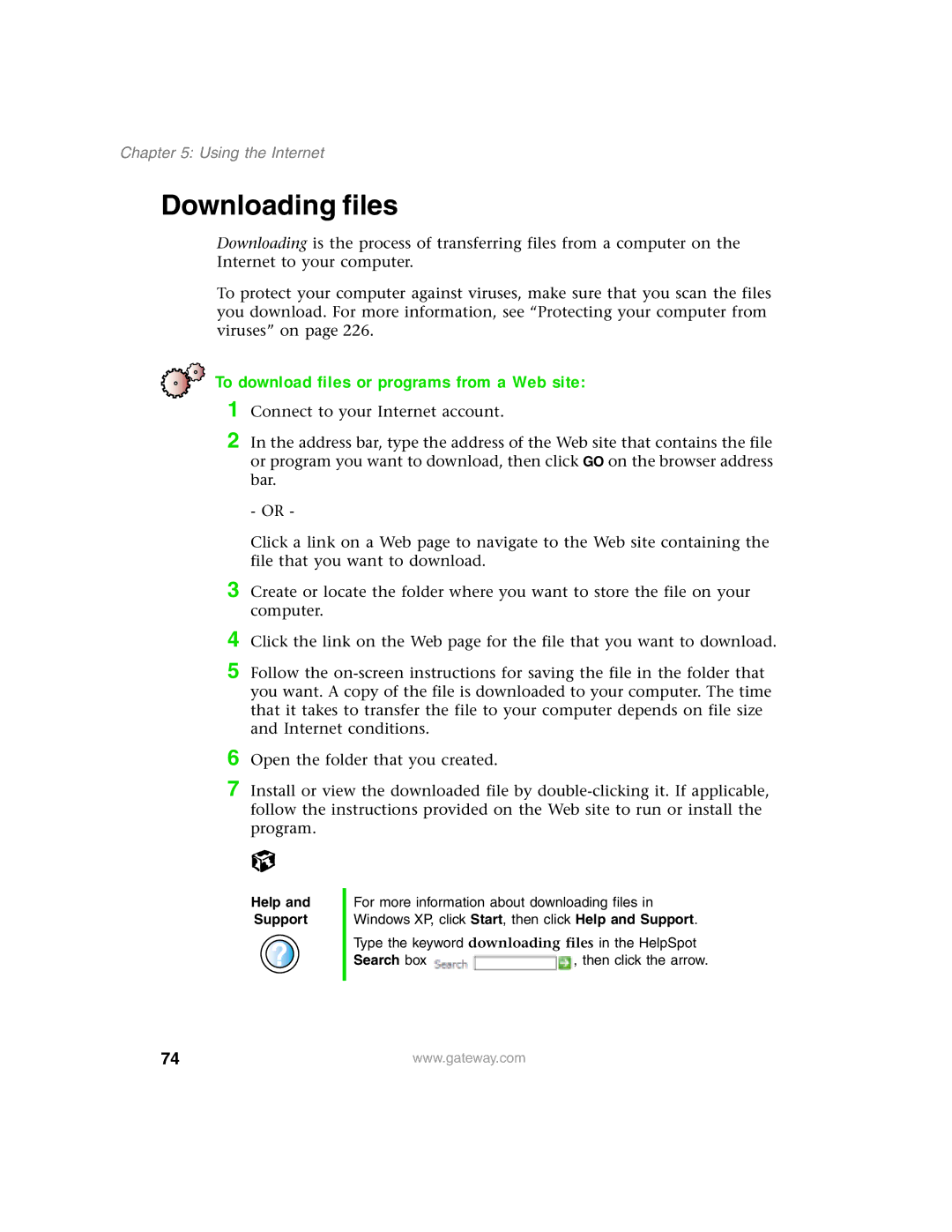 Gateway 1450 specifications Downloading files, To download files or programs from a Web site 