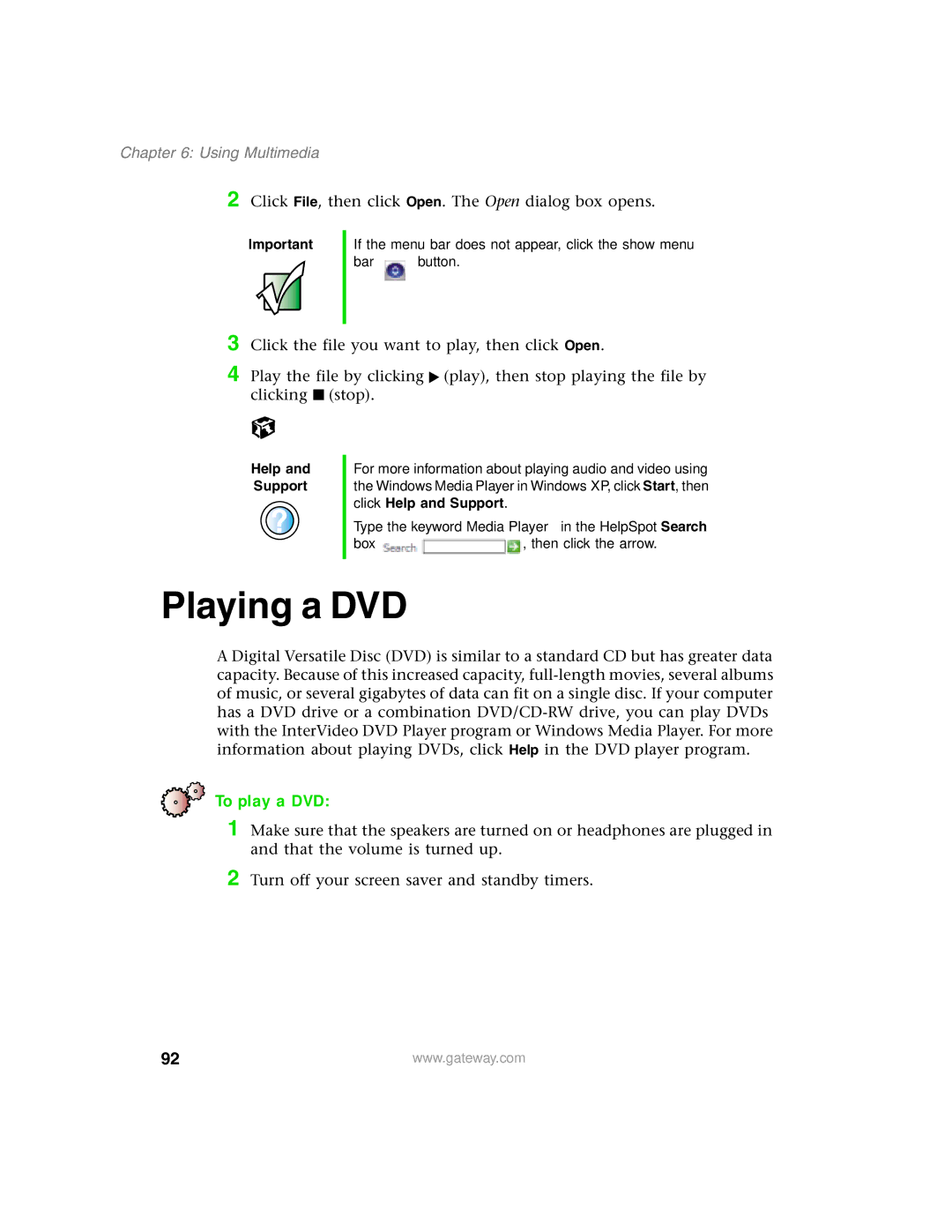 Gateway 1450 specifications Playing a DVD, To play a DVD 