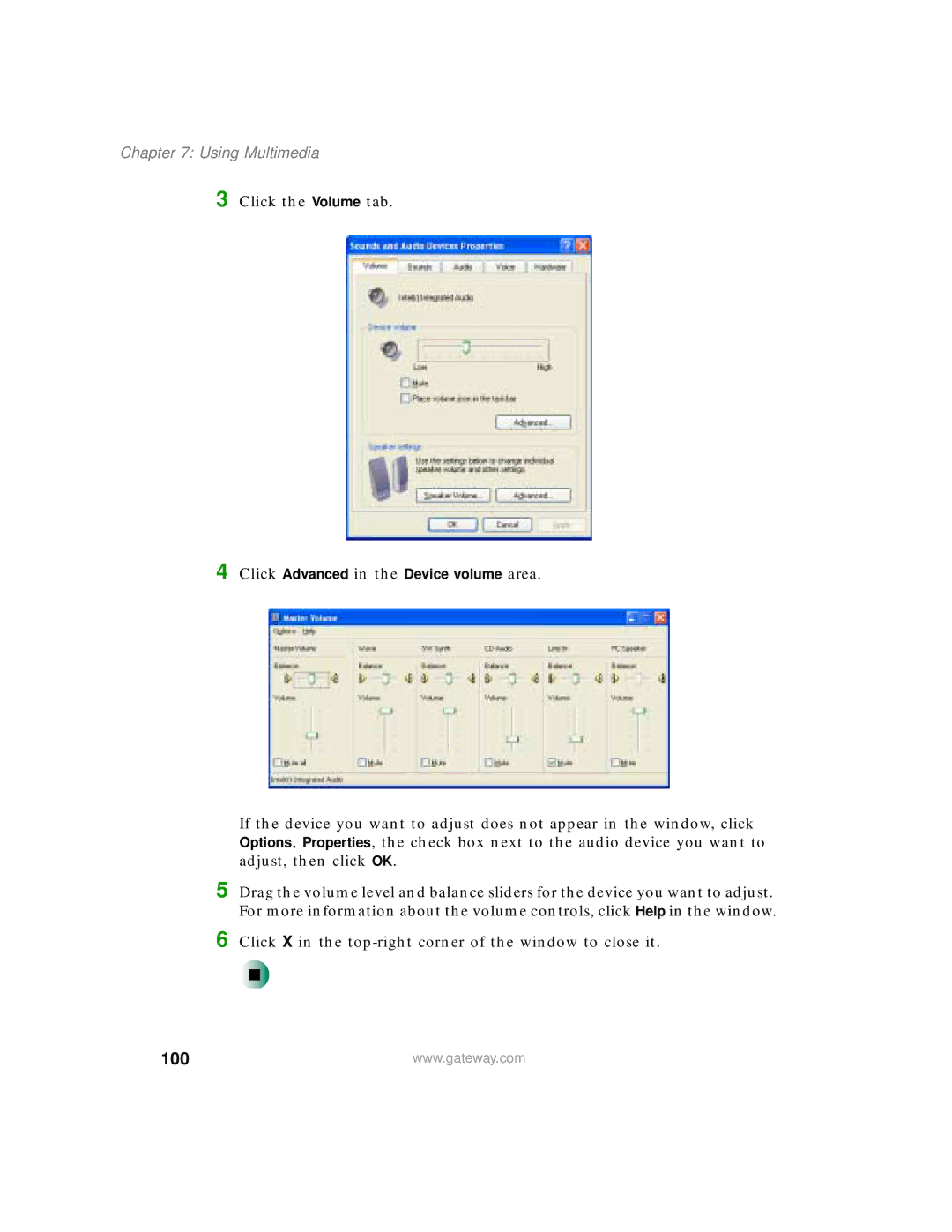 Gateway 200 manual 100, Click the Volume tab 