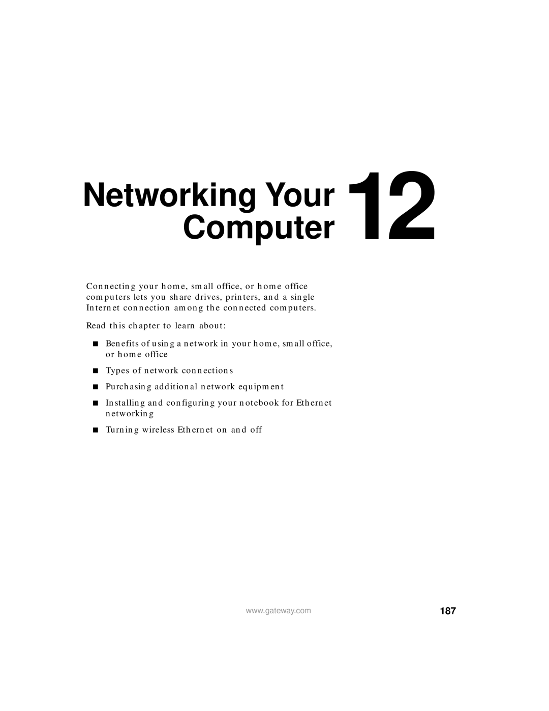 Gateway 200 manual Networking Your Computer, 187 