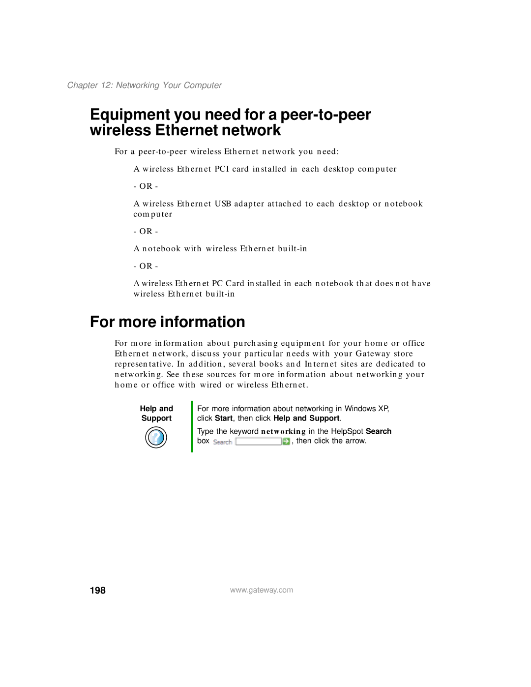 Gateway 200 manual For more information, 198 