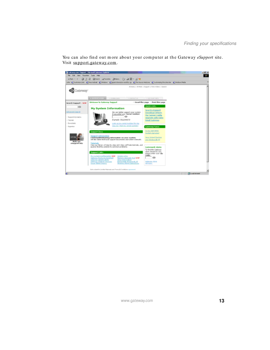 Gateway 200 manual Finding your specifications 