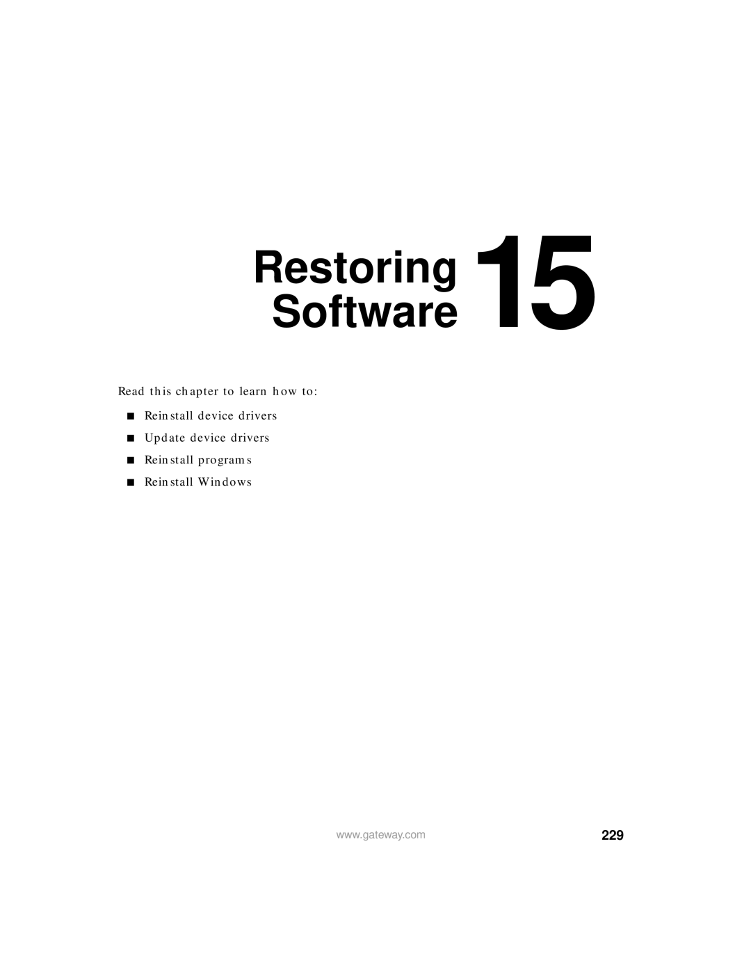 Gateway 200 manual Restoring Software, 229 