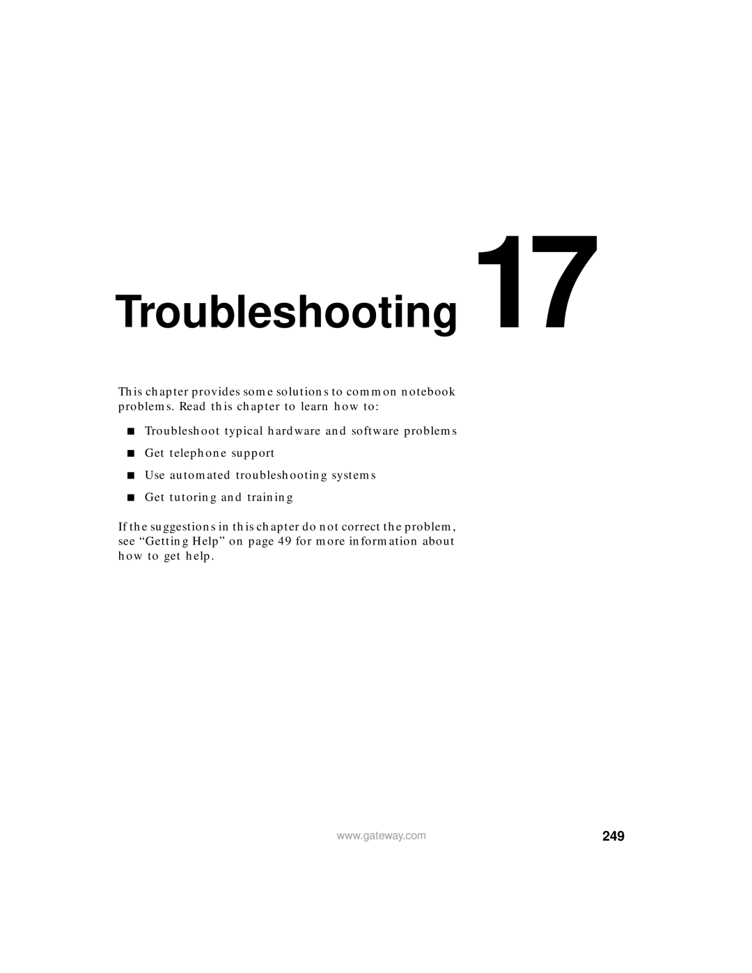 Gateway 200 manual Troubleshooting, 249 