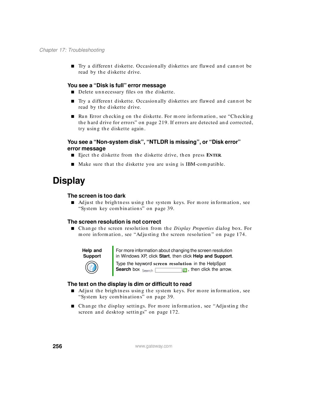 Gateway 200 manual Display, 256 