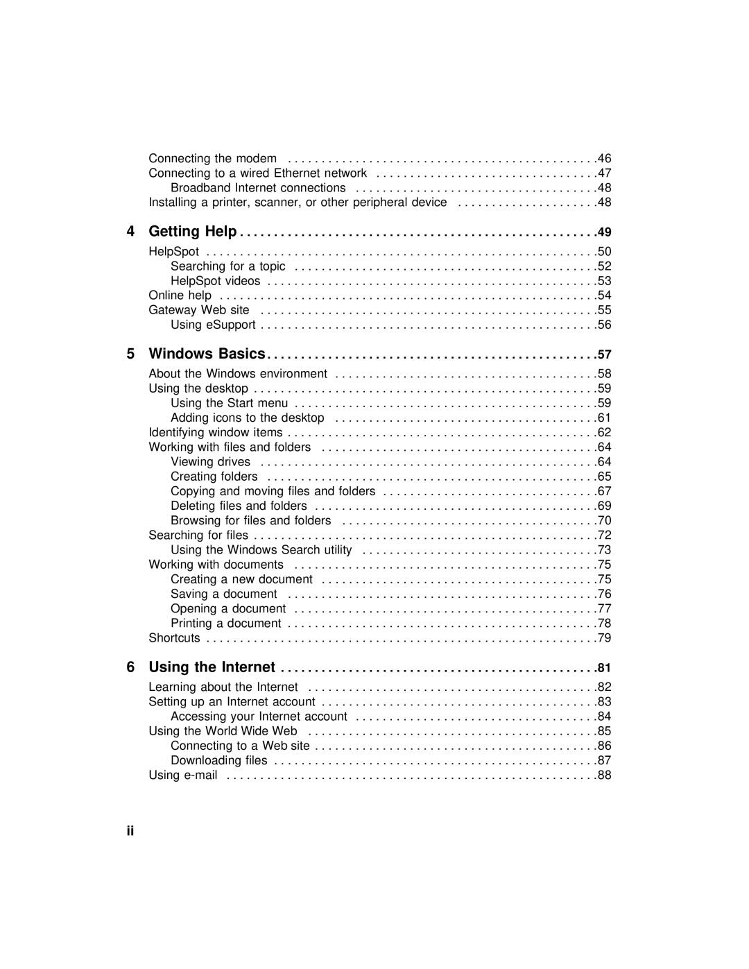 Gateway 200 manual Getting Help, Windows Basics, Using the Internet 