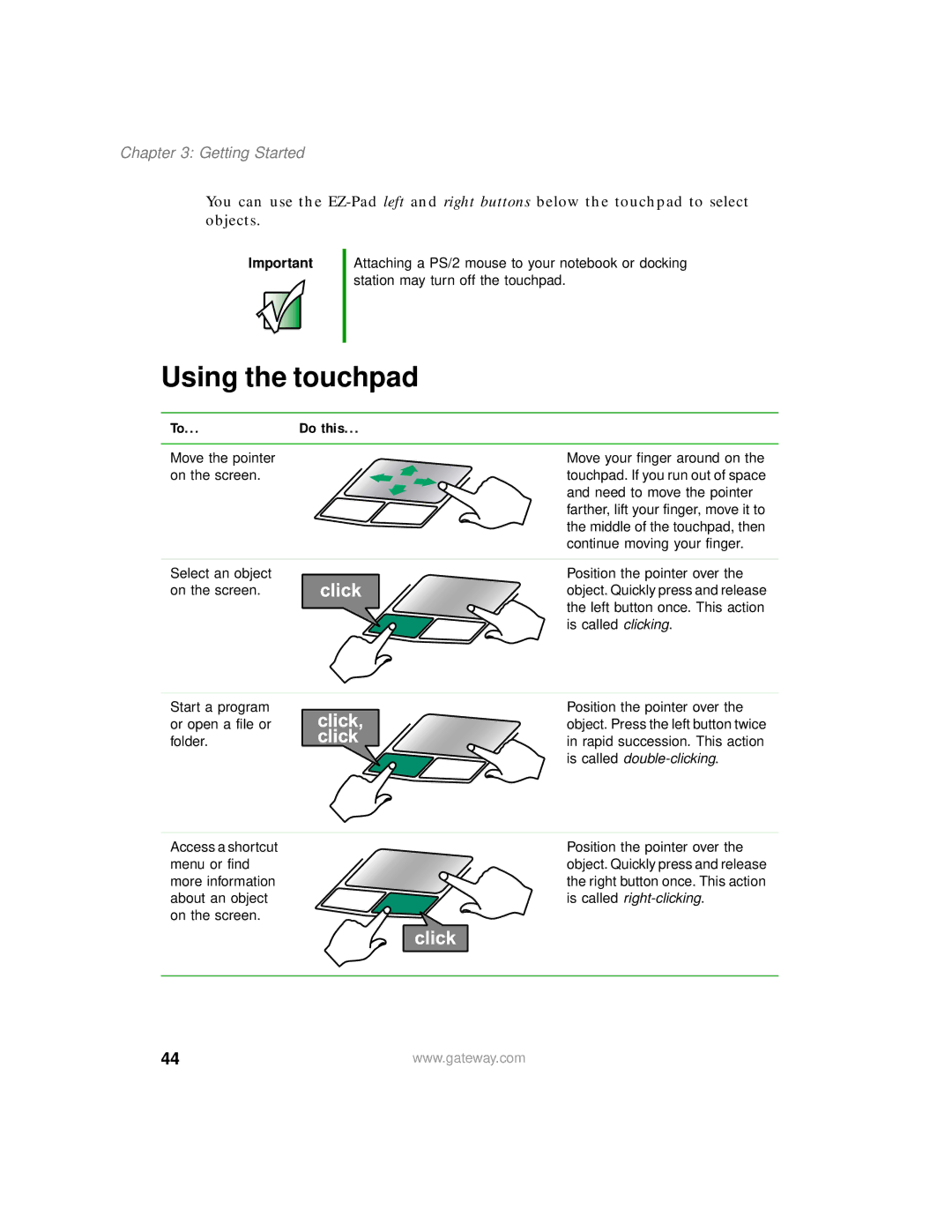 Gateway 200 manual Using the touchpad, Do this 