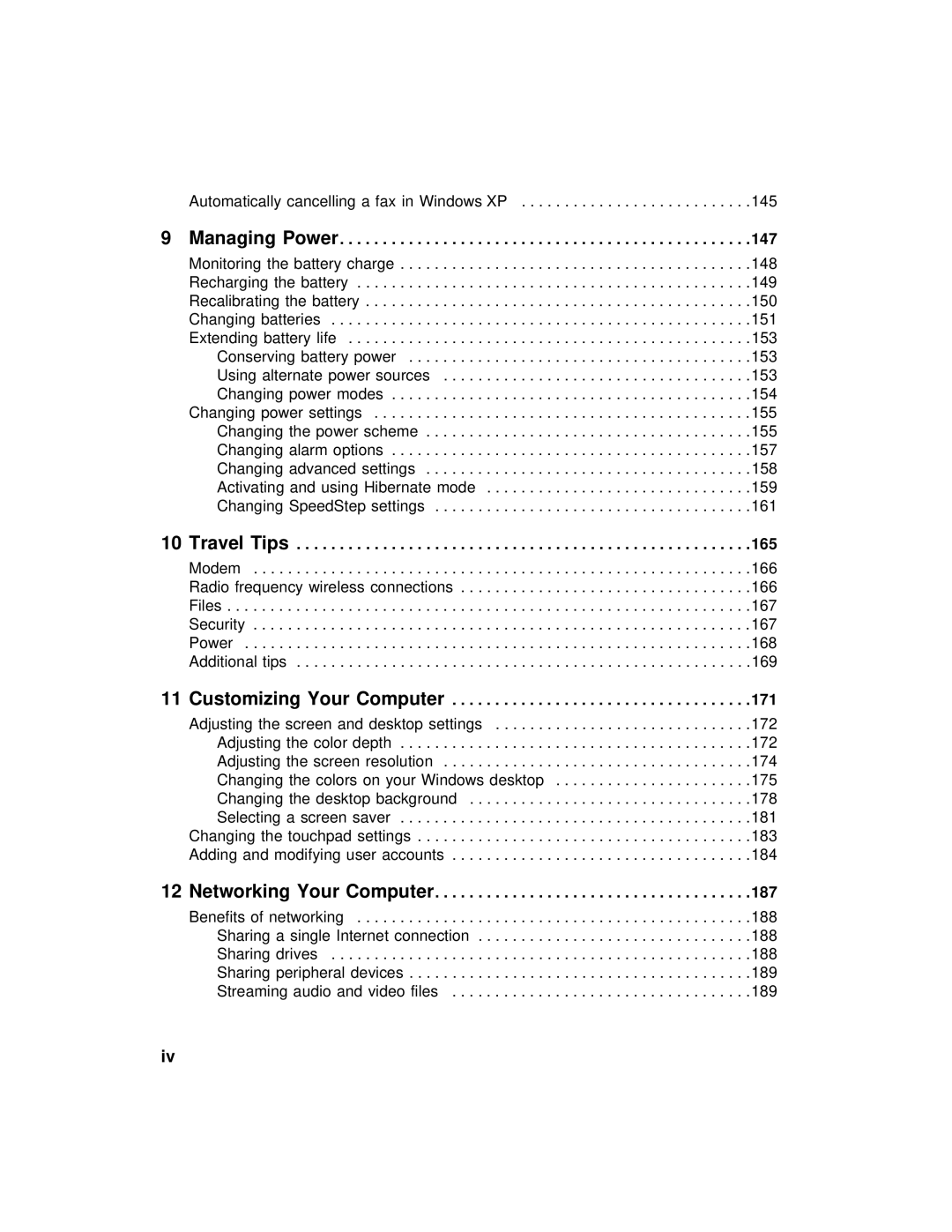 Gateway 200 manual Managing Power, Travel Tips, Customizing Your Computer, Networking Your Computer 