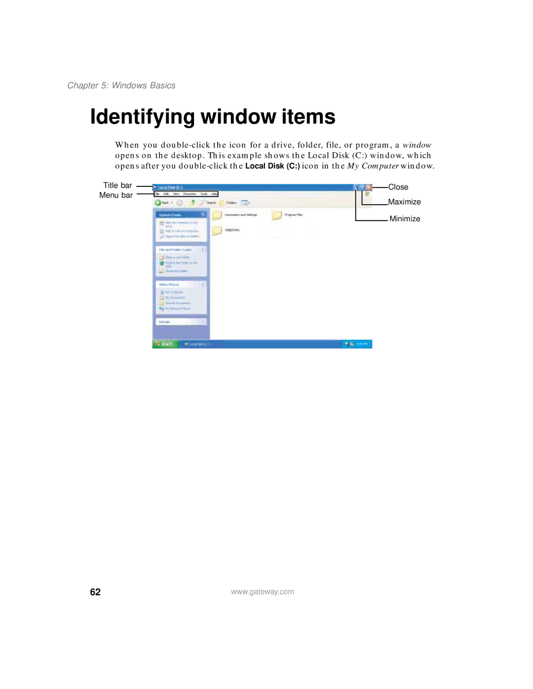 Gateway 200 manual Identifying window items 