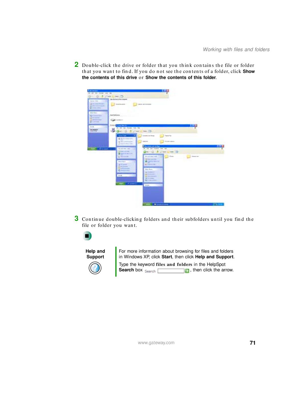 Gateway 200 manual Working with files and folders 