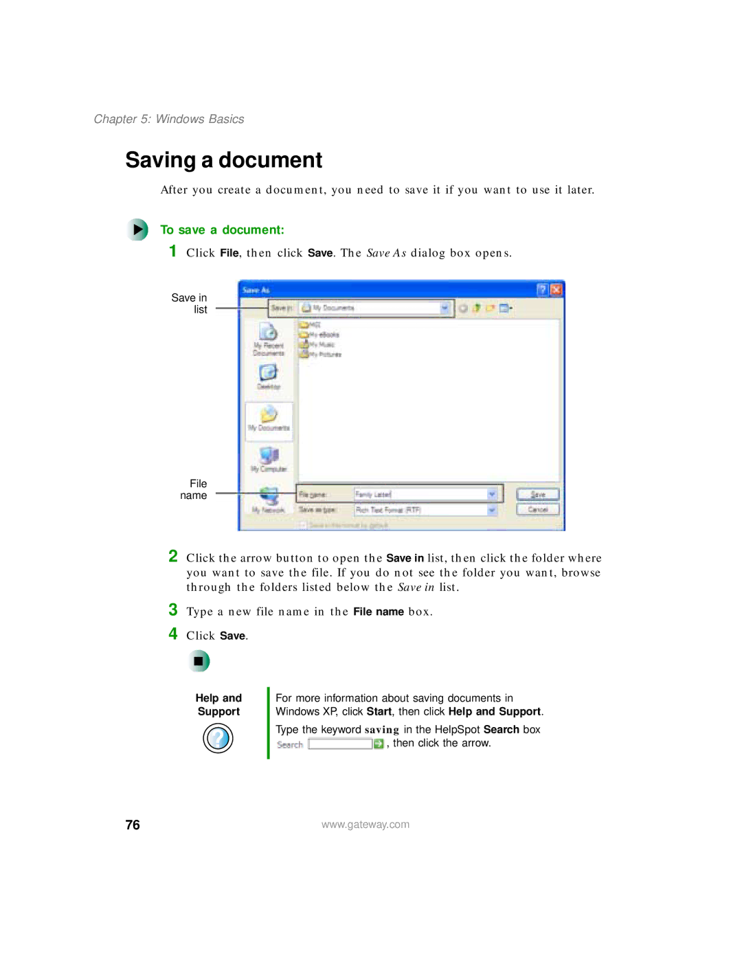 Gateway 200 manual Saving a document, To save a document 