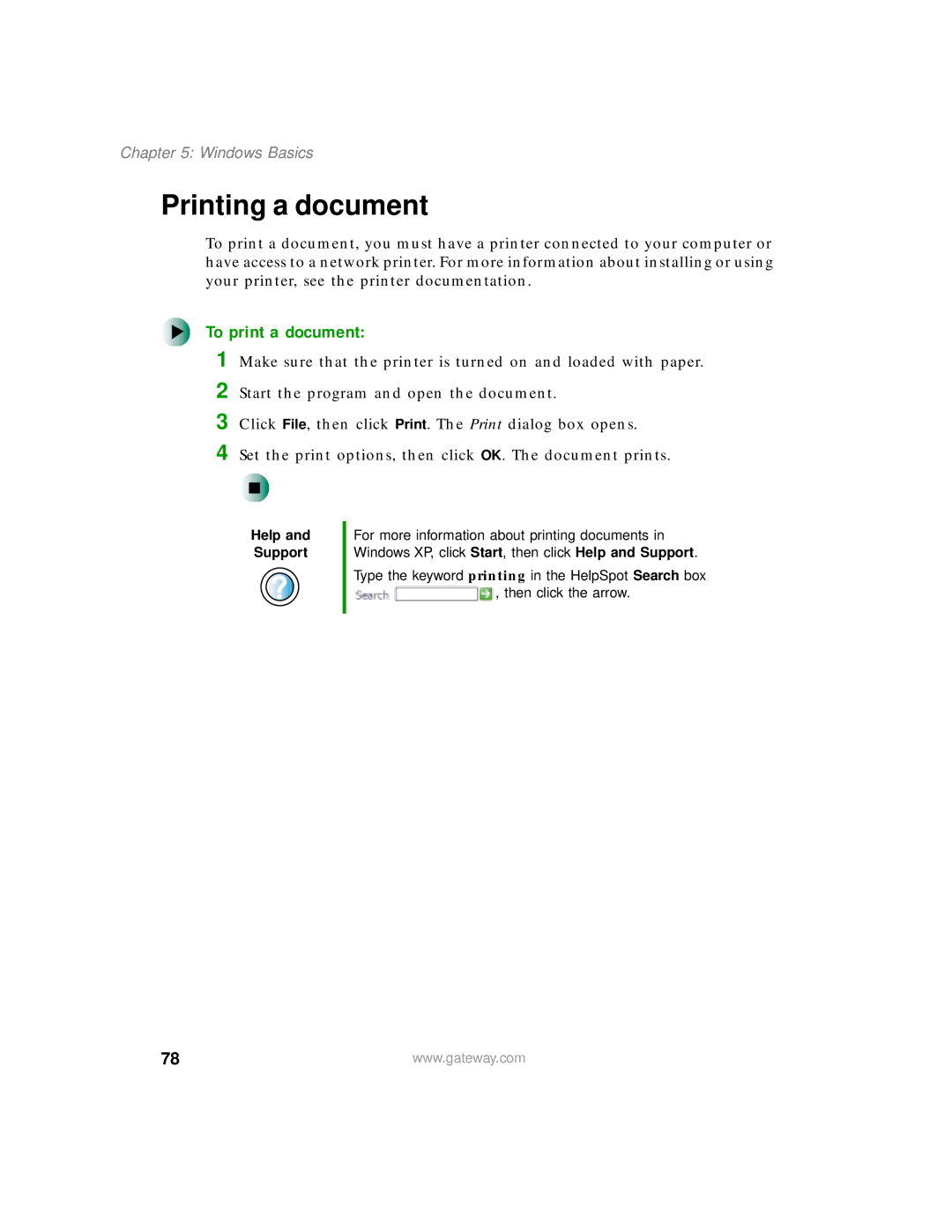 Gateway 200 manual Printing a document, To print a document 