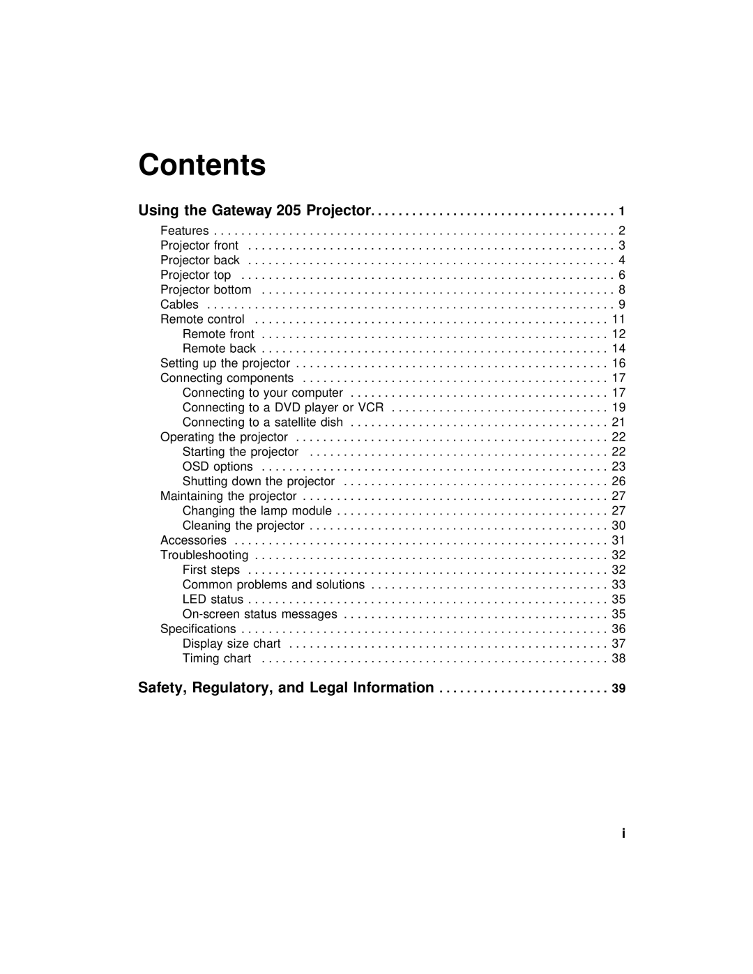 Gateway 205 specifications Contents 