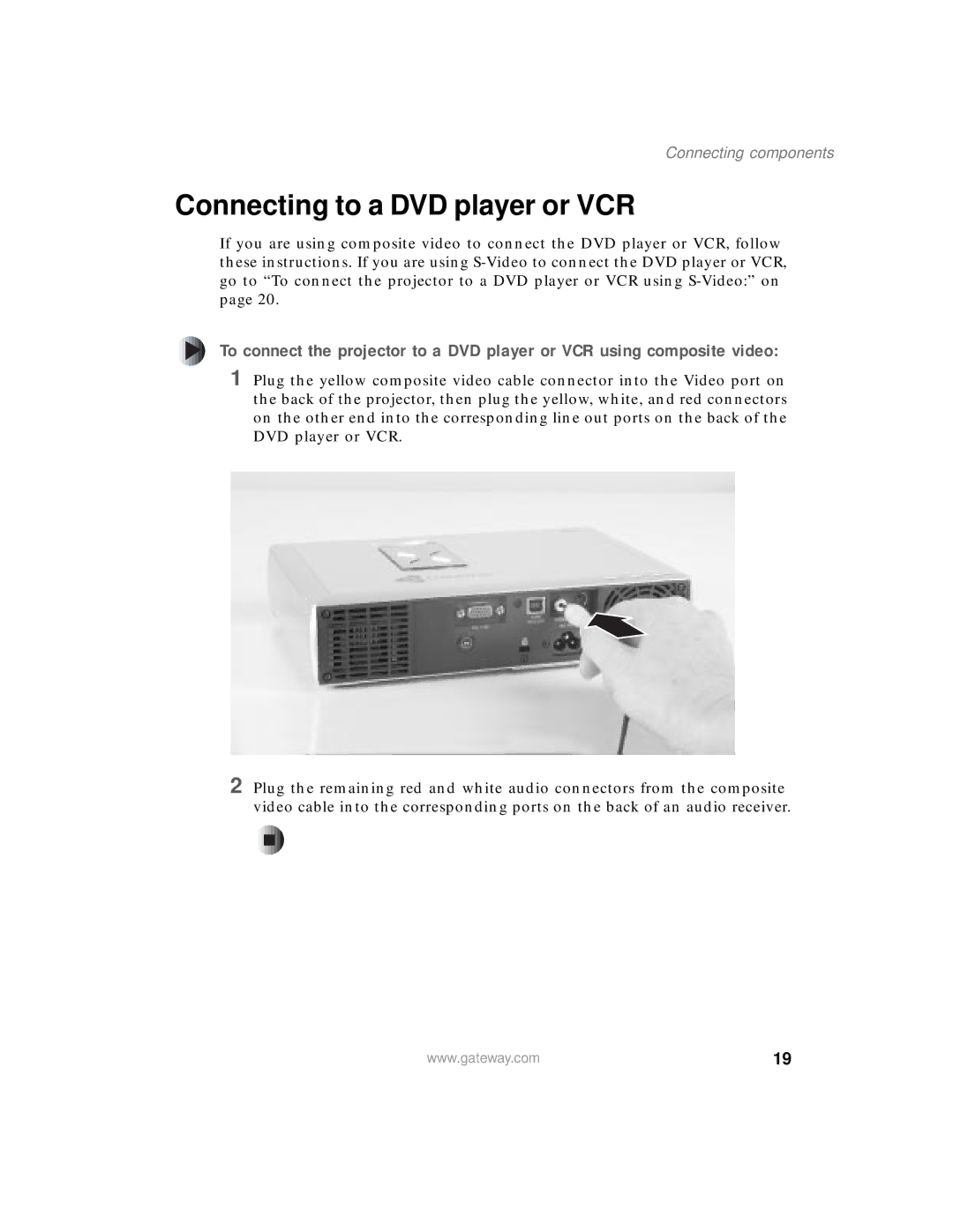 Gateway 205 specifications Connecting to a DVD player or VCR 