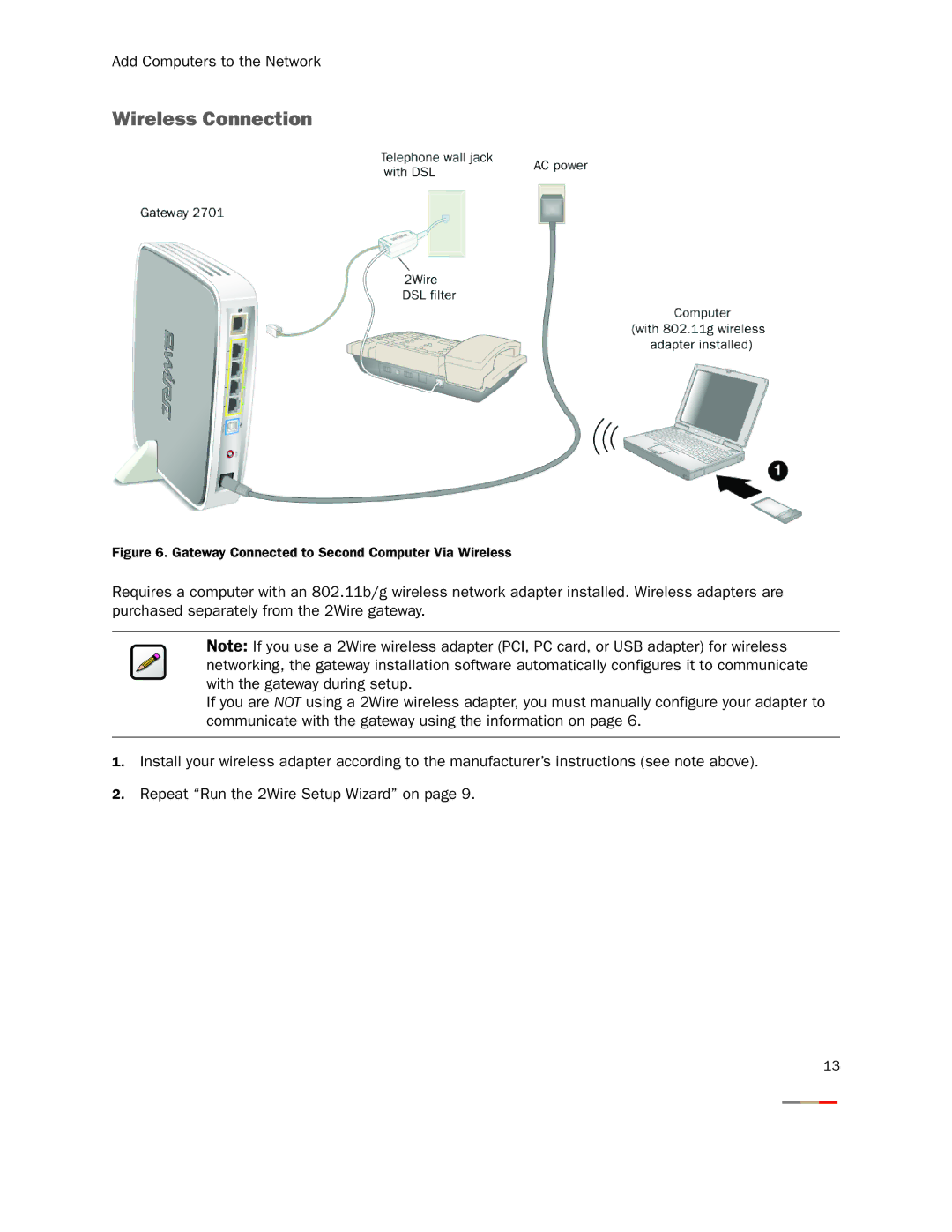 Gateway 2701HG-B manual Gateway Connected to Second Computer Via Wireless 