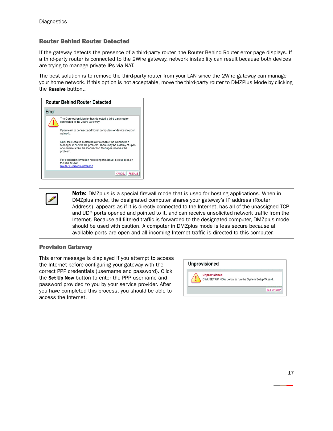 Gateway 2701HG-B manual Router Behind Router Detected, Provision Gateway 