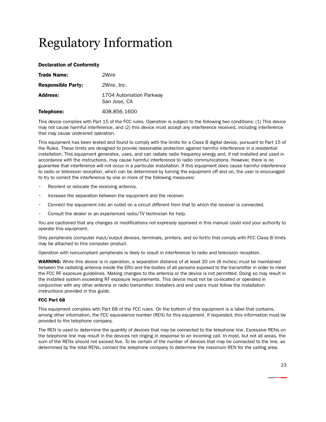 Gateway 2701HG-B manual Regulatory Information 