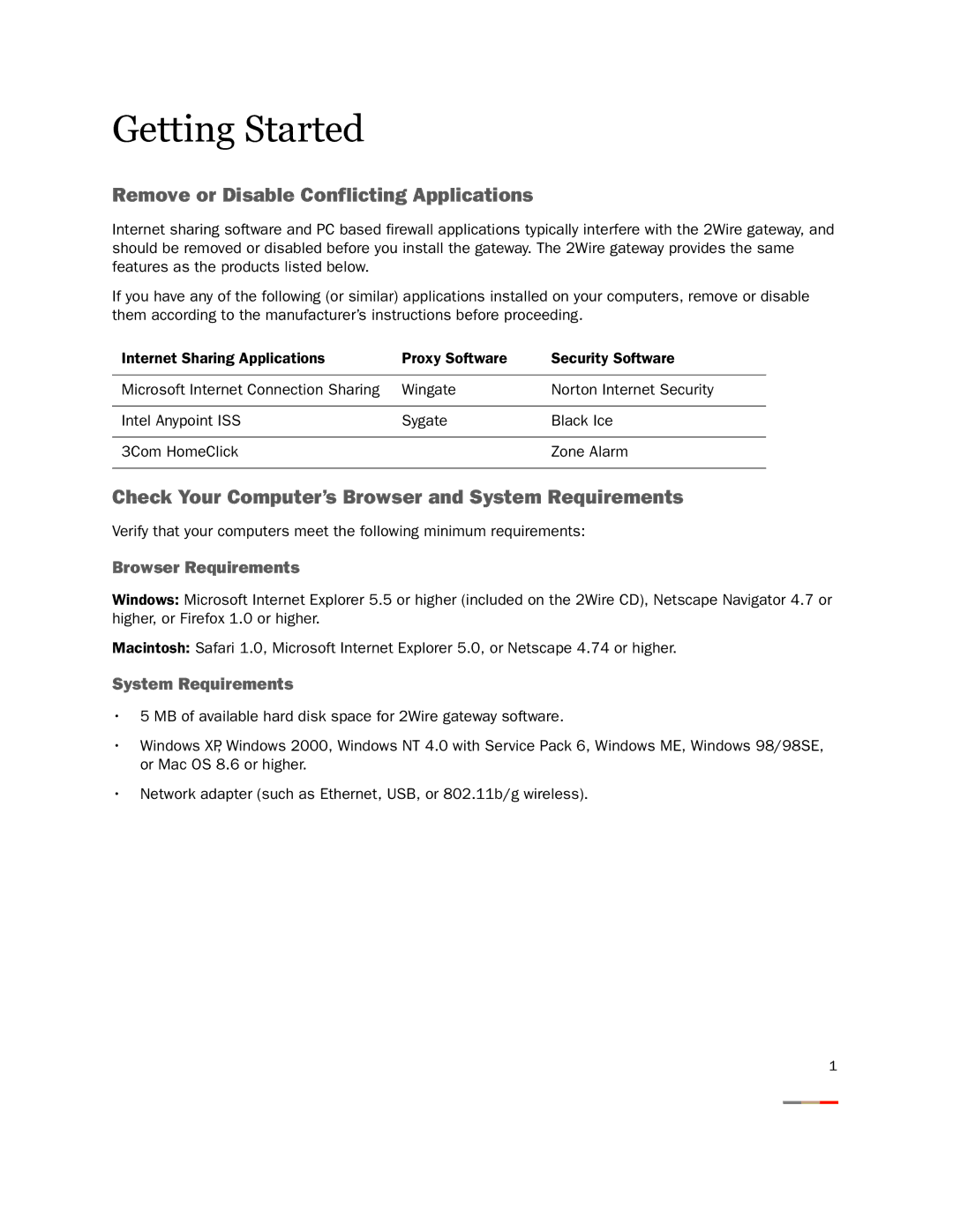 Gateway 2701HG-B Getting Started, Remove or Disable Conflicting Applications, Browser Requirements, System Requirements 