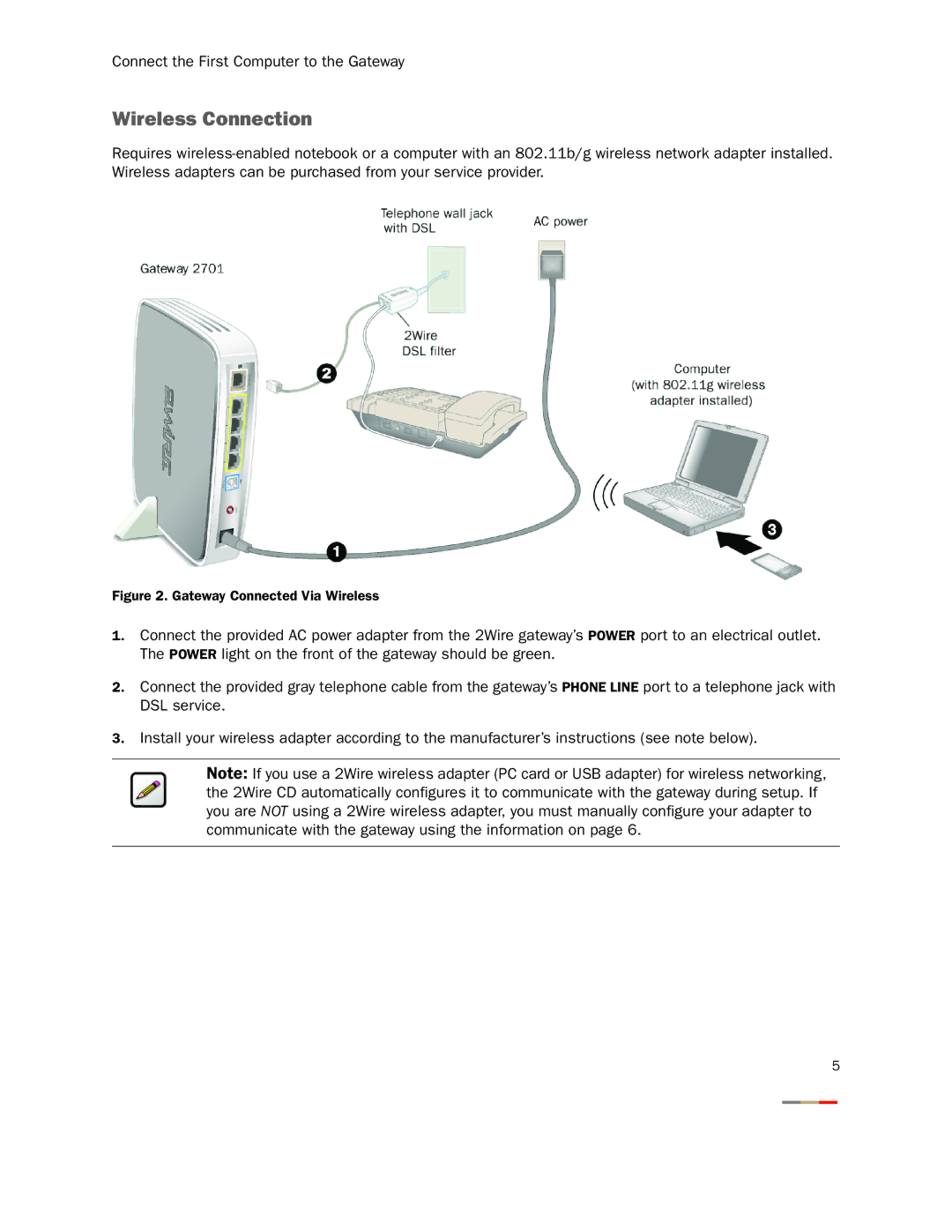 Gateway 2701HG-B manual Wireless Connection, Gateway Connected Via Wireless 