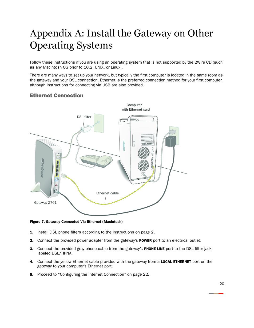 Gateway 2701HG-B manual Appendix A Install the Gateway on Other Operating Systems, Ethernet Connection 