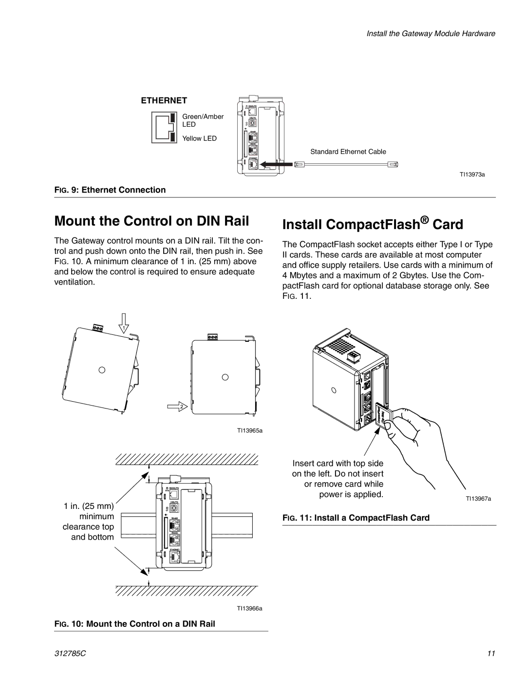 Gateway 312785C important safety instructions Mount the Control on DIN Rail, Install CompactFlash Card 