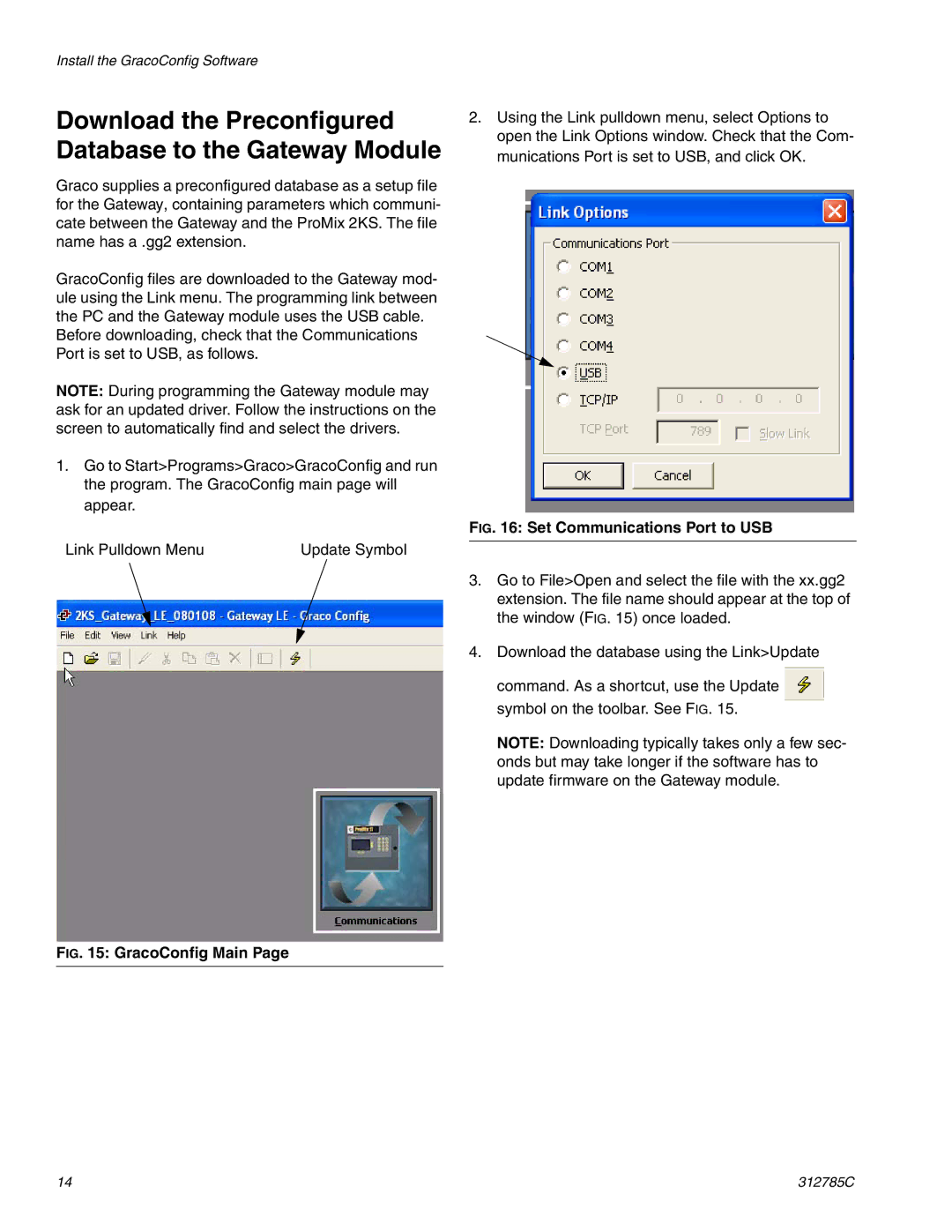 Gateway 312785C Download the Preconfigured Database to the Gateway Module, Set Communications Port to USB 