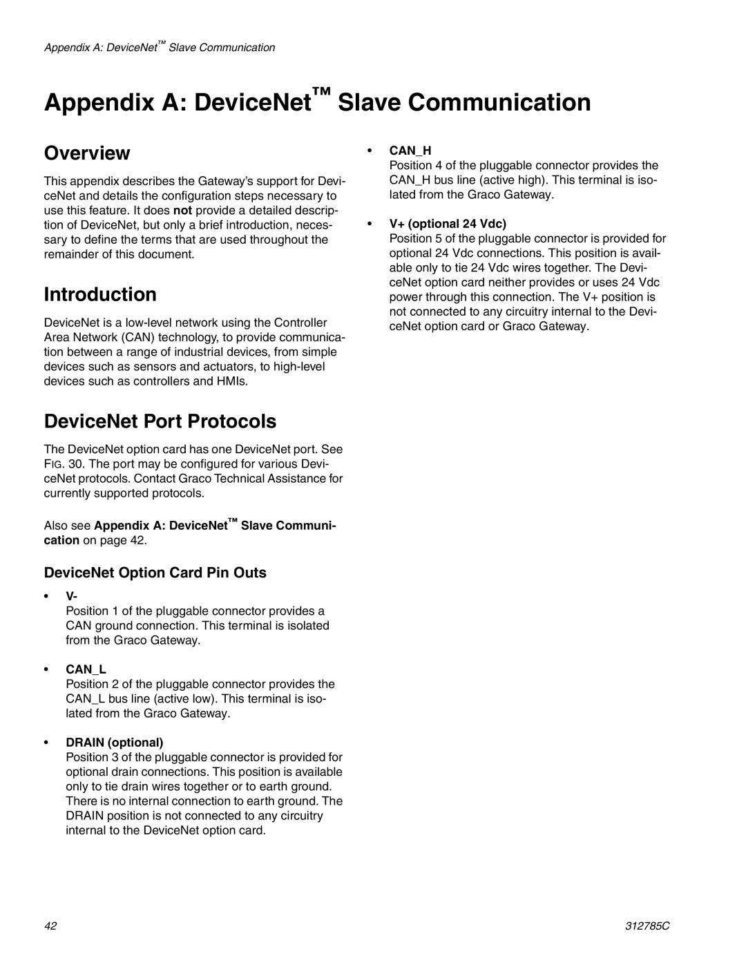 Gateway 312785C Appendix a DeviceNet Slave Communication, Overview, Introduction, DeviceNet Port Protocols 