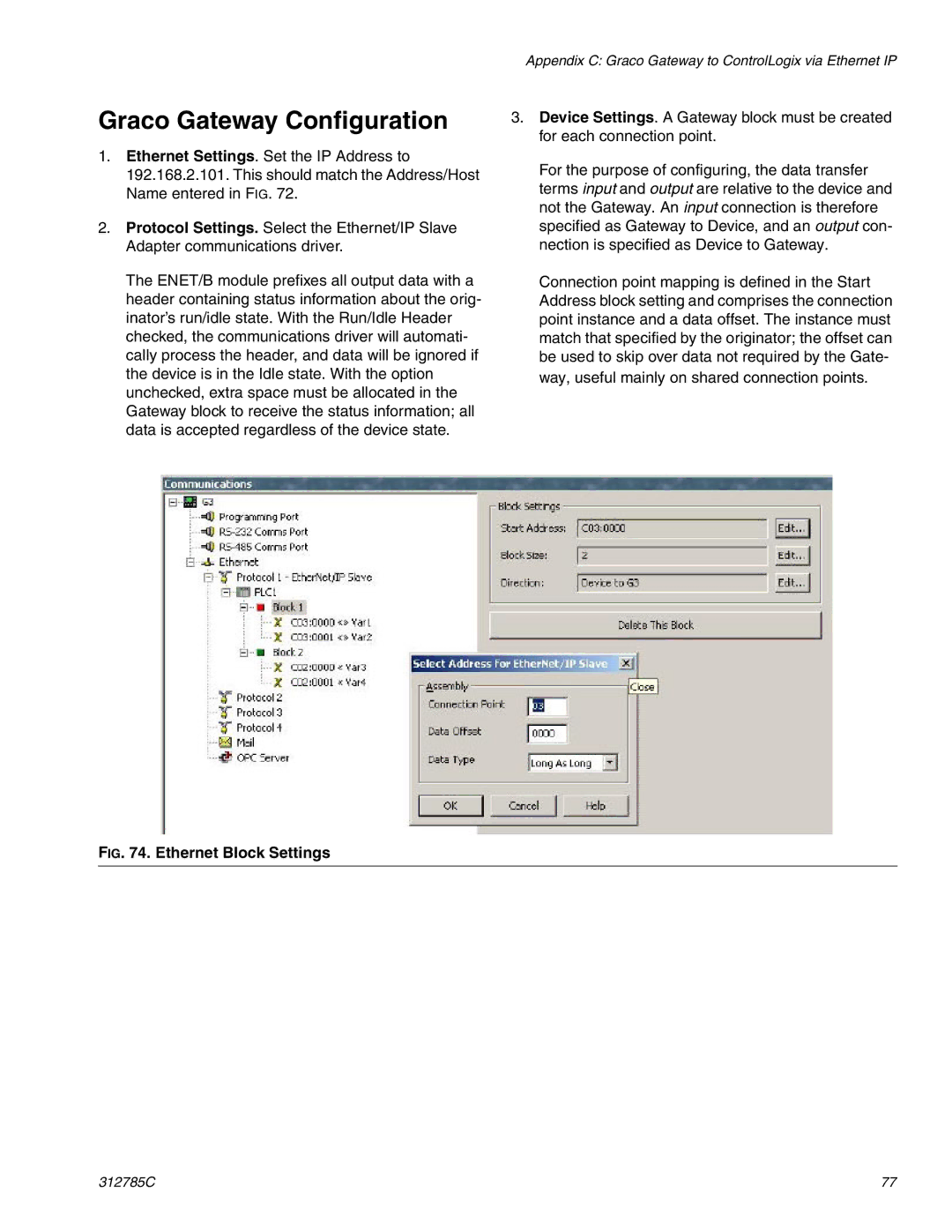 Gateway 312785C important safety instructions Graco Gateway Configuration, Ethernet Block Settings 