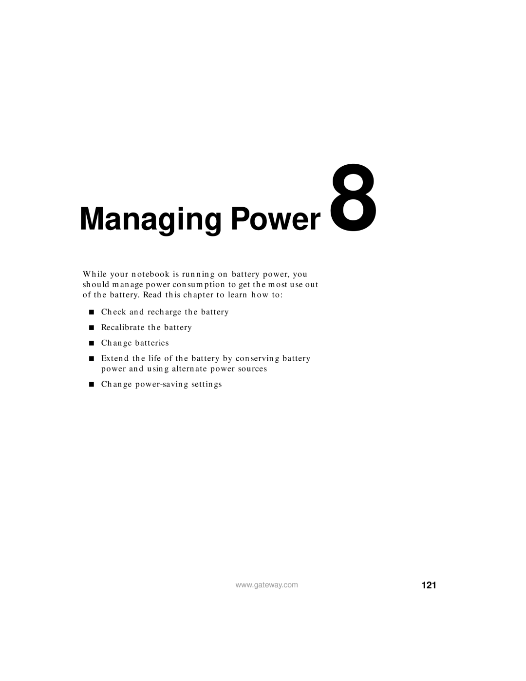 Gateway 400 manual Managing Power, 121 