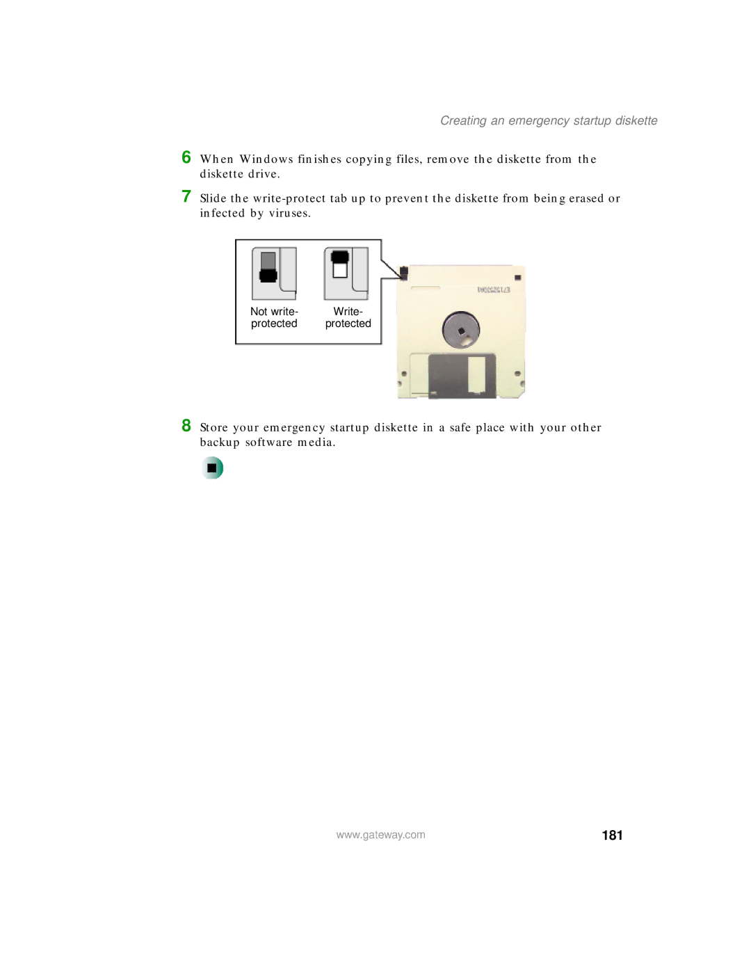 Gateway 400 manual 181, Creating an emergency startup diskette 