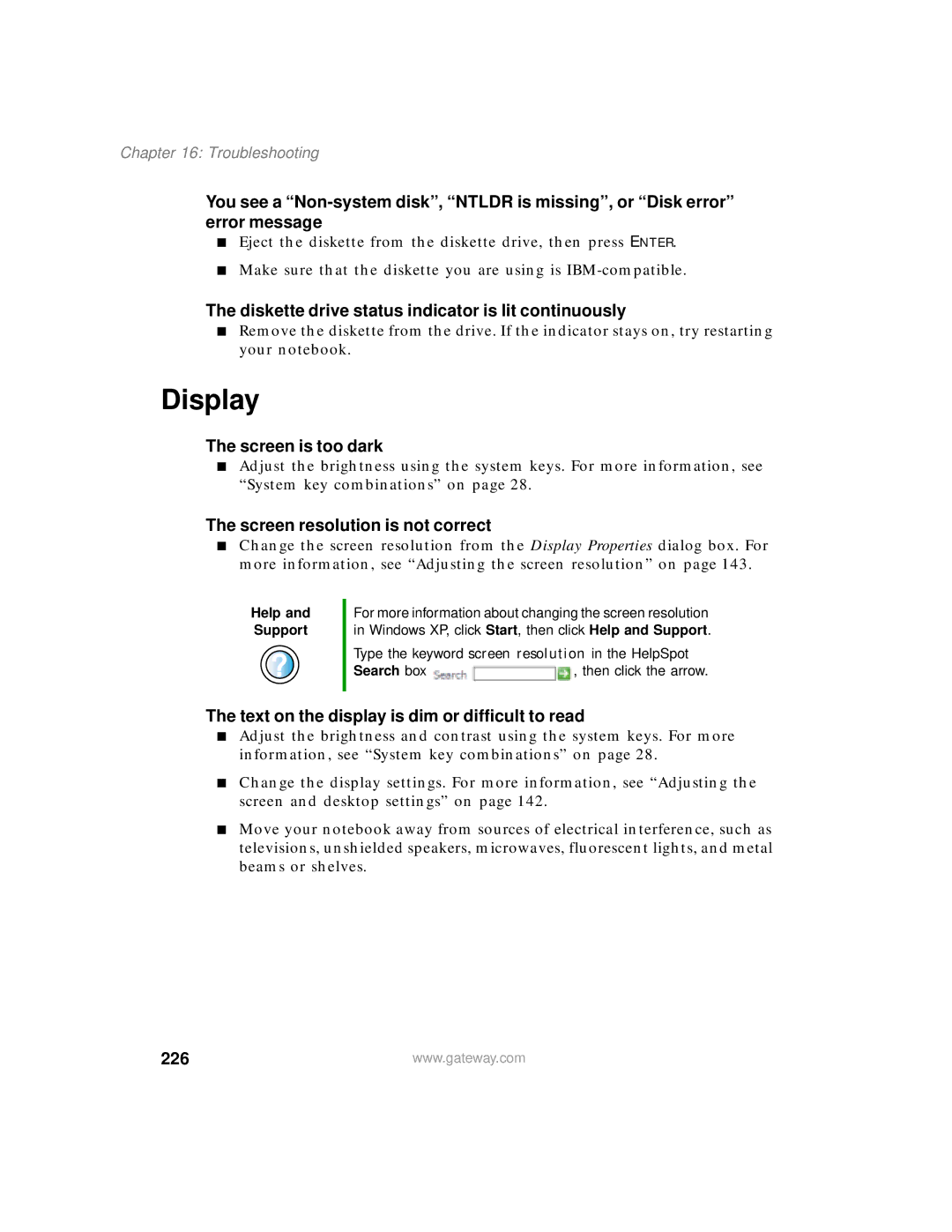Gateway 400 manual Display, 226 