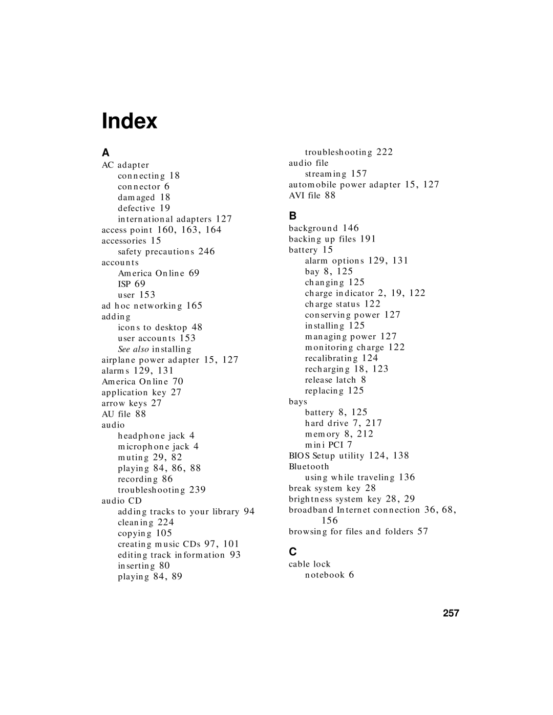 Gateway 400 manual Index, 257 