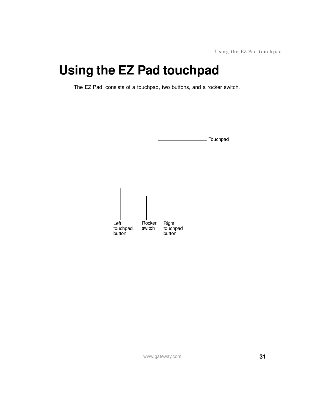 Gateway 400 manual Using the EZ Pad touchpad 