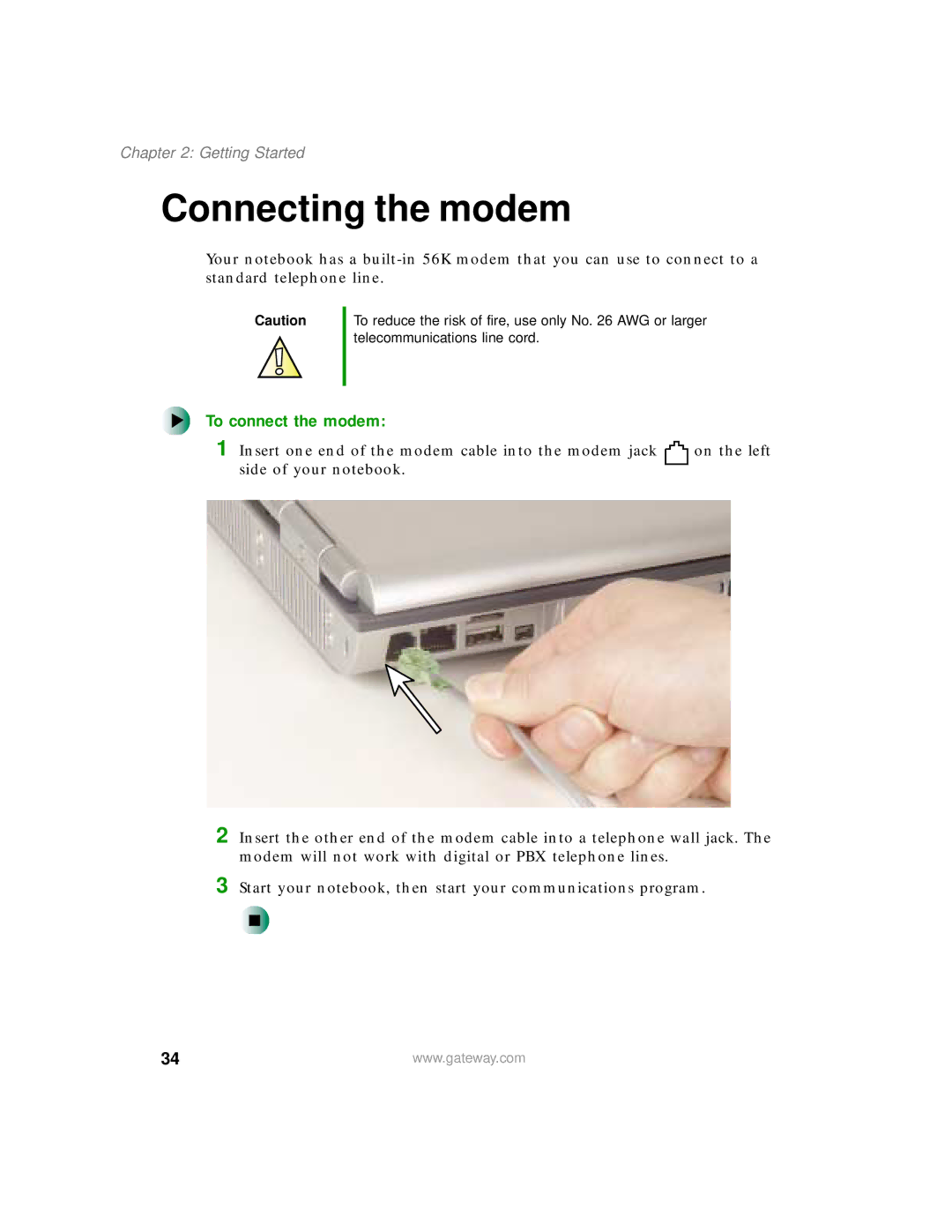 Gateway 400 manual Connecting the modem, To connect the modem 