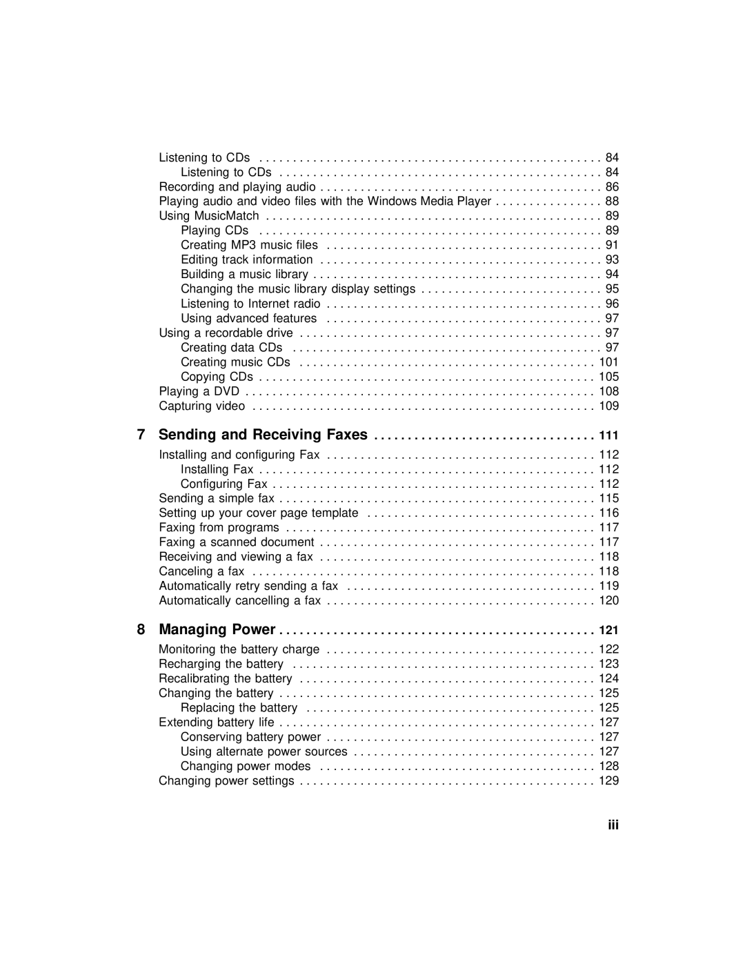 Gateway 400 manual Iii, Sending and Receiving Faxes, Managing Power 