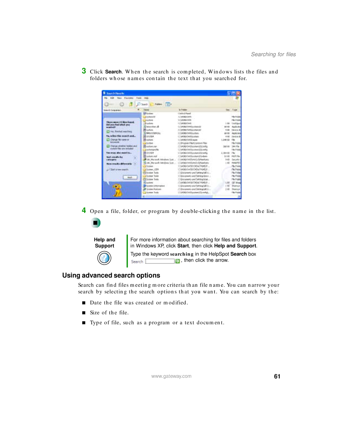 Gateway 400 manual Using advanced search options 