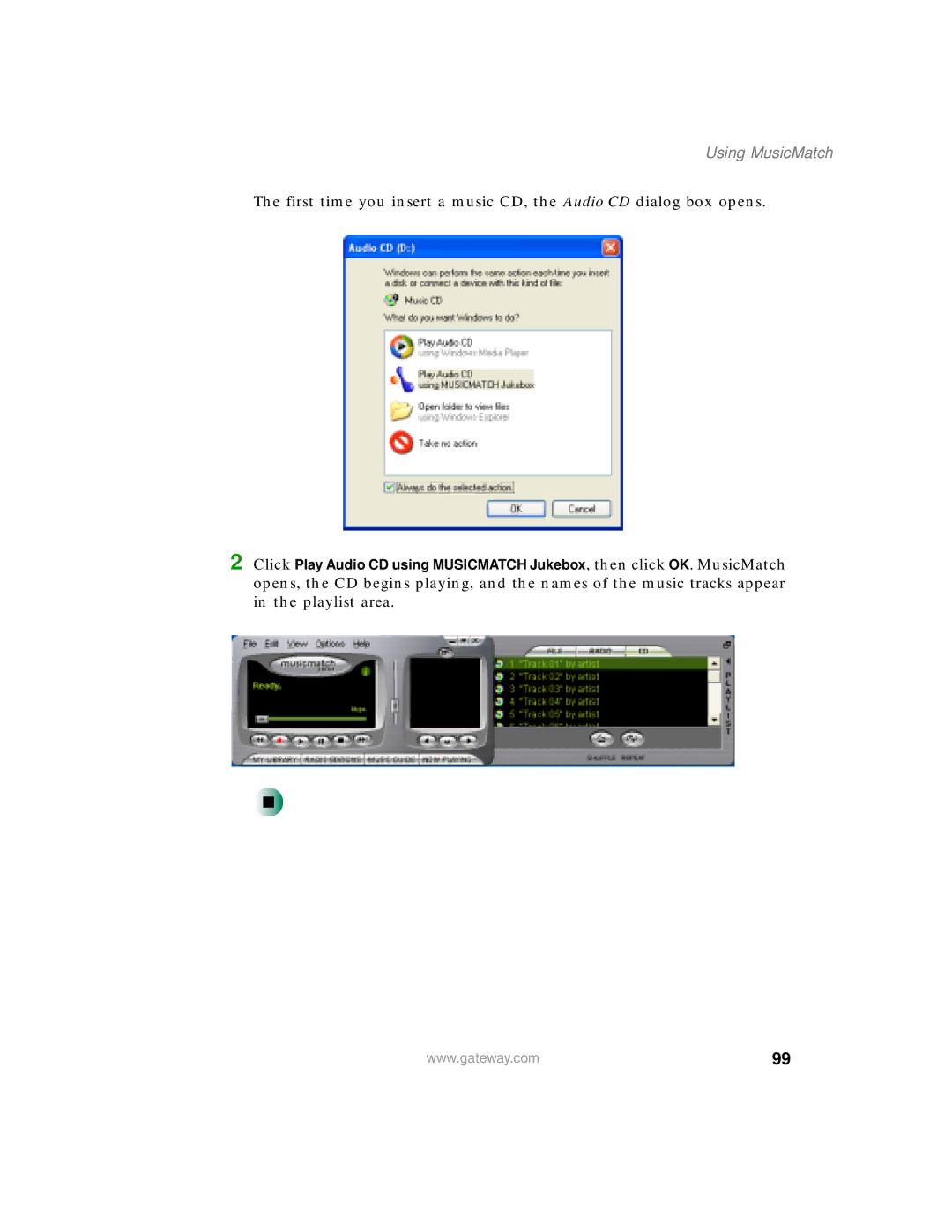 Gateway 450 manual Using MusicMatch 