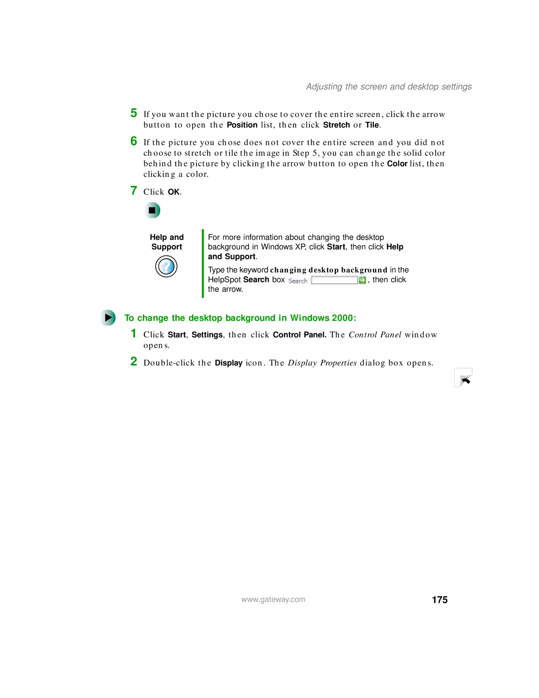 Gateway 450 manual To change the desktop background in Windows, 175 