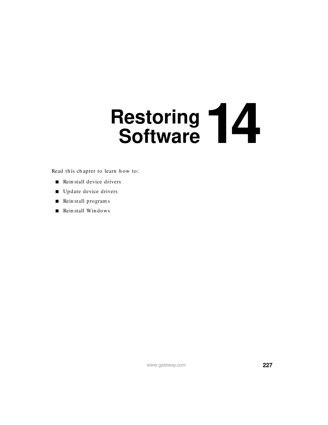 Gateway 450 manual Restoring Software, 227 