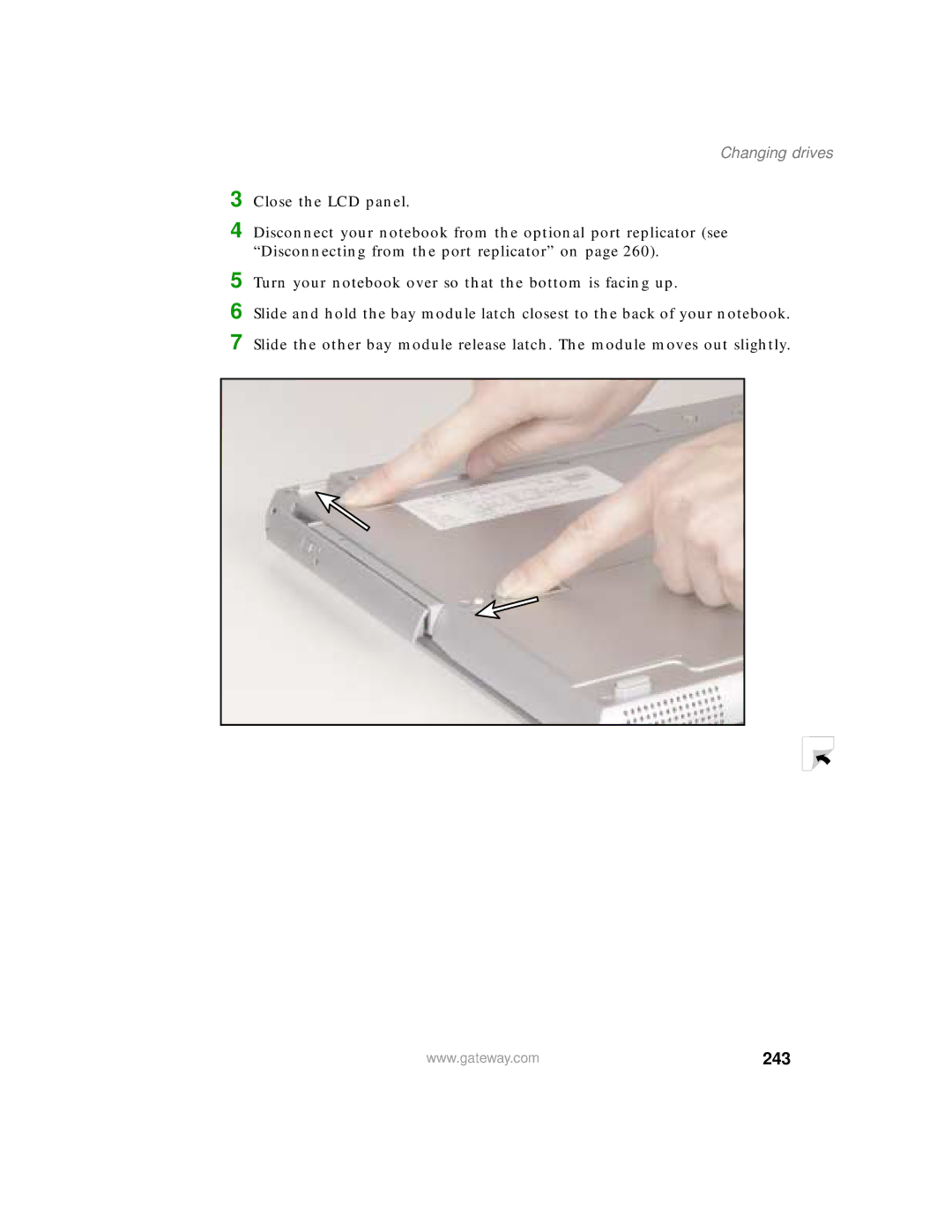 Gateway 450 manual 243, Changing drives 