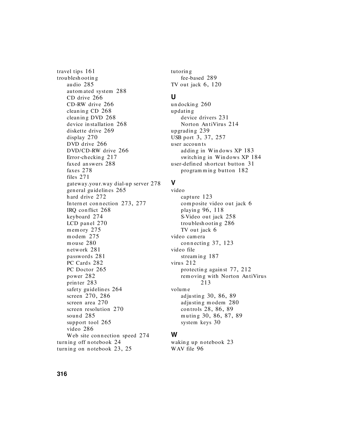 Gateway 450 manual 213, 316 