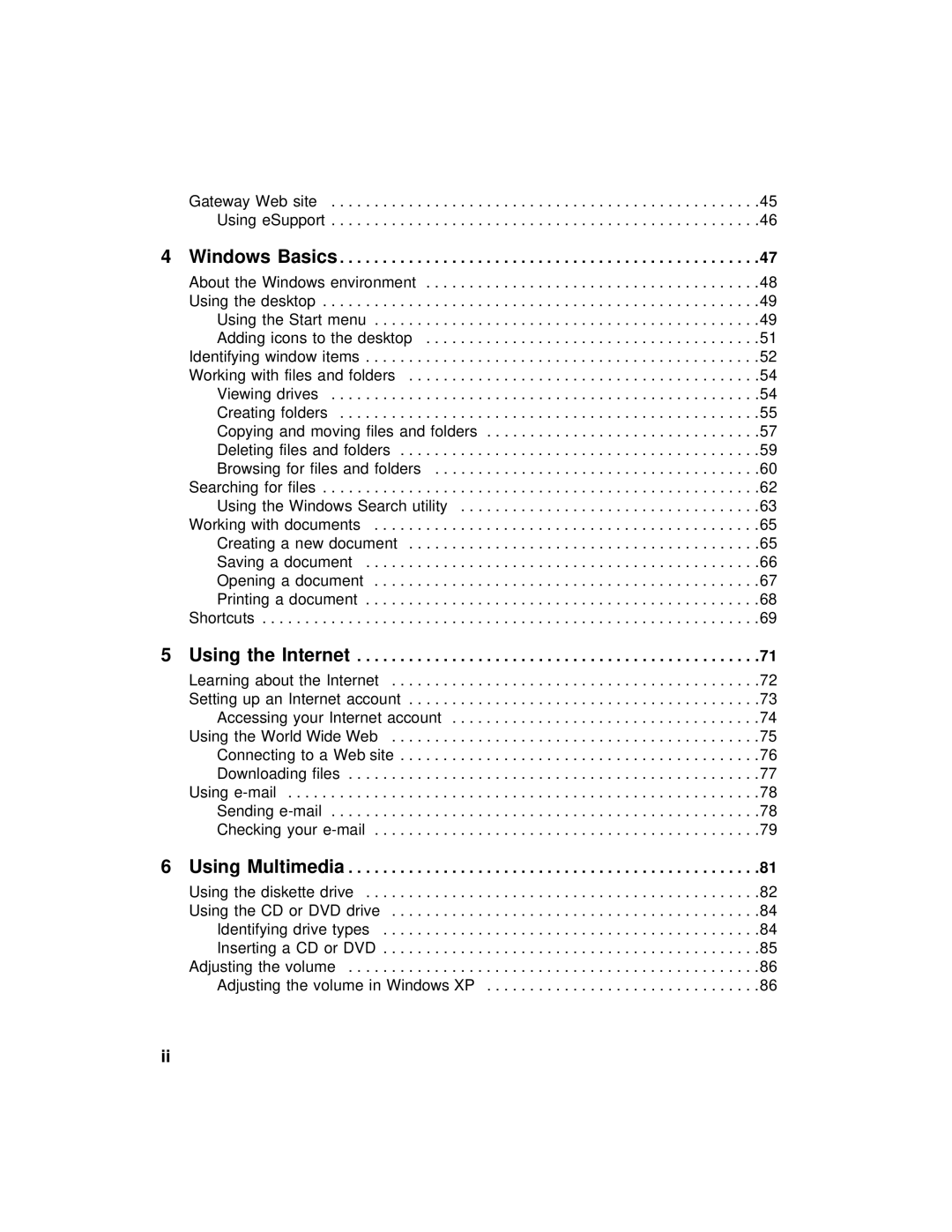 Gateway 450 manual Windows Basics, Using the Internet, Using Multimedia 